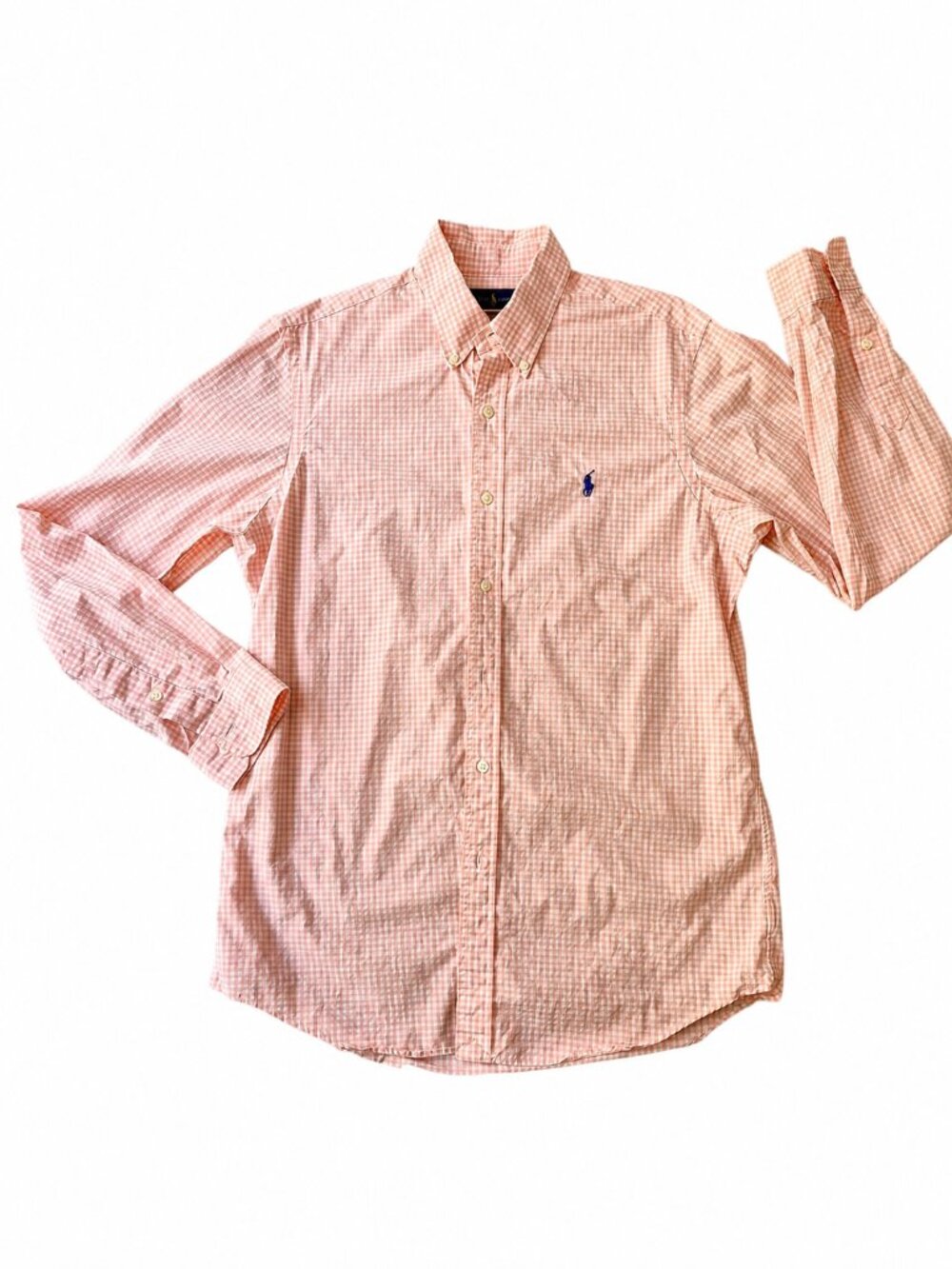 Polo Ralph Lauren Men's Orange Gingham Shirt Size M Preppy Cotton Stretch